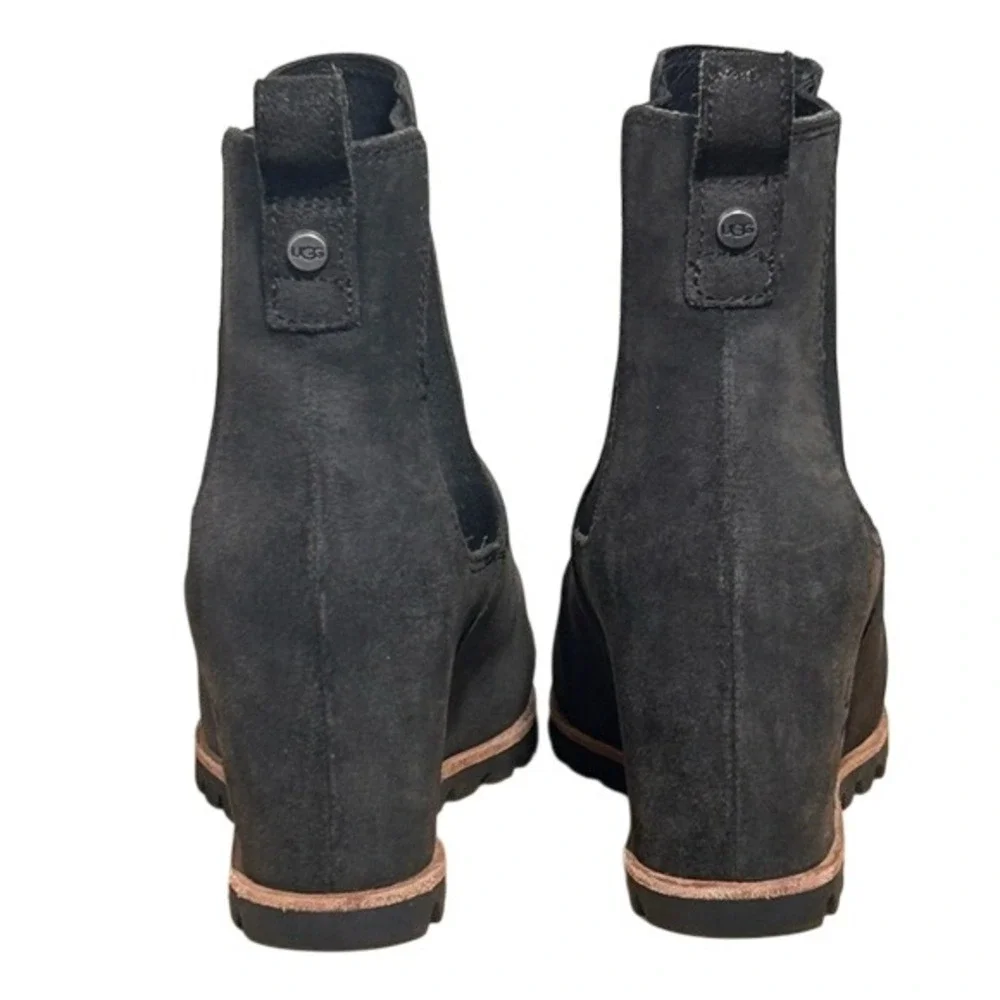UGG Hidden Wedge Womens 7‎ Ankle Boots Black Suede Slip On